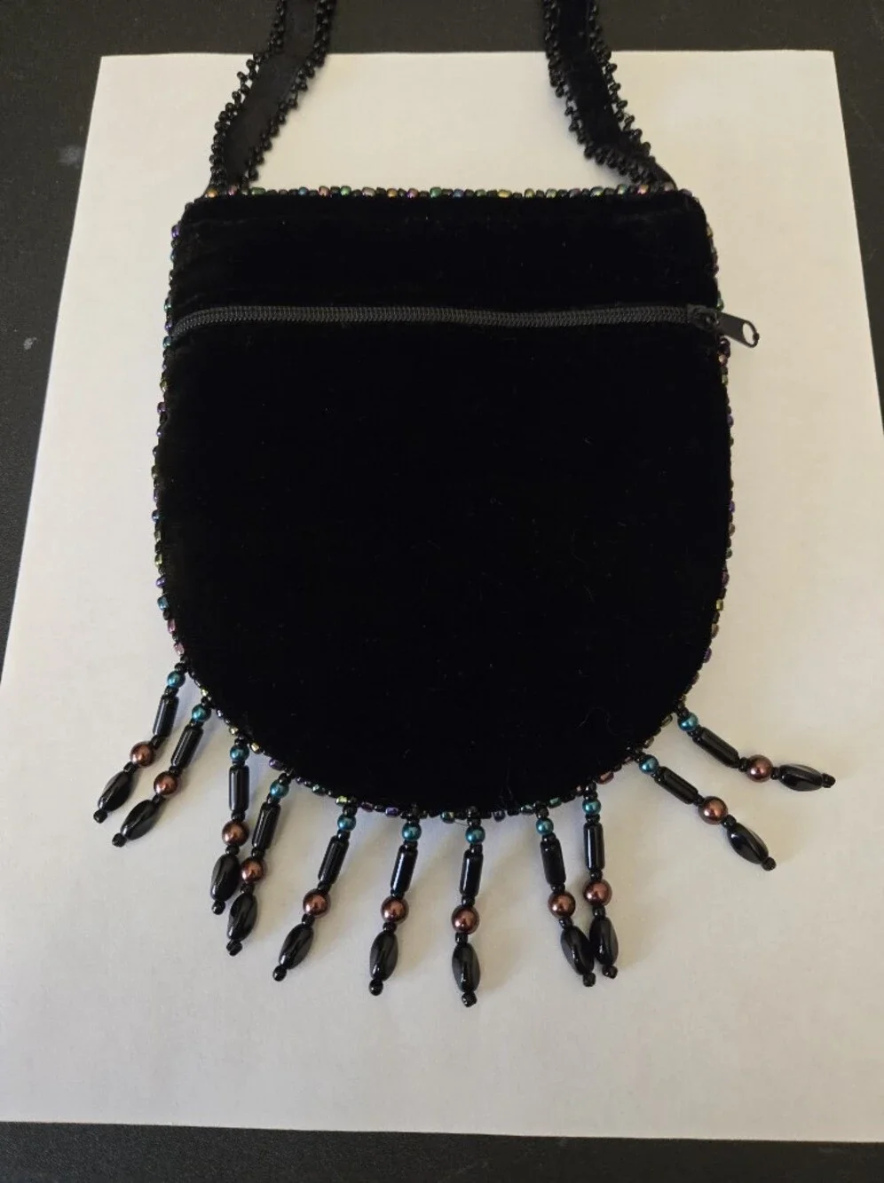 Black Velvet Fleur-De-Lis Womens Cross Body Small Purse Seed Beads & Stones - Picture 4 of 10